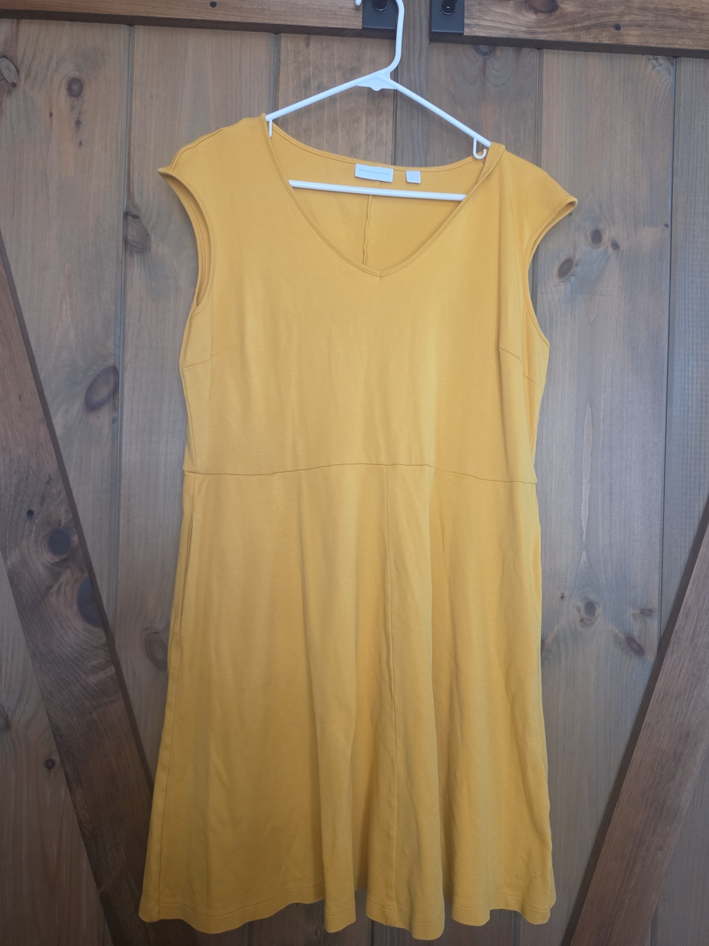 New York & Company Yellow V-Neck Cap Sleeve Midi Dress